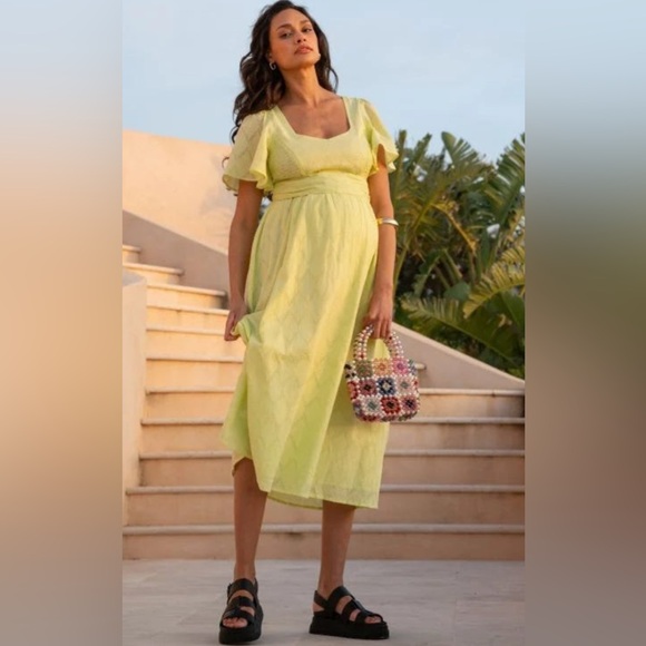 NWT Breastfeeding Seraphine Lime Colorway Textured Midi Dress - Picture 1 of 14